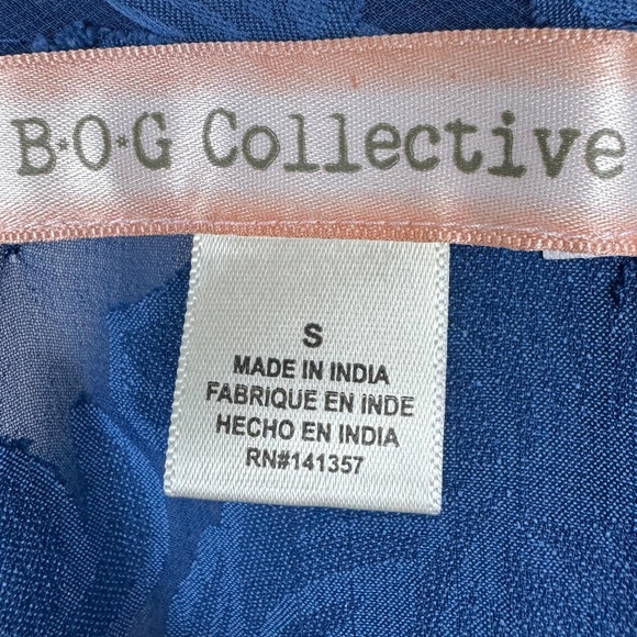 B-O-G COLLECTIVE Bright Blue Floral Semi Sheer Ruffles Top / Size Small - Picture 12 of 14